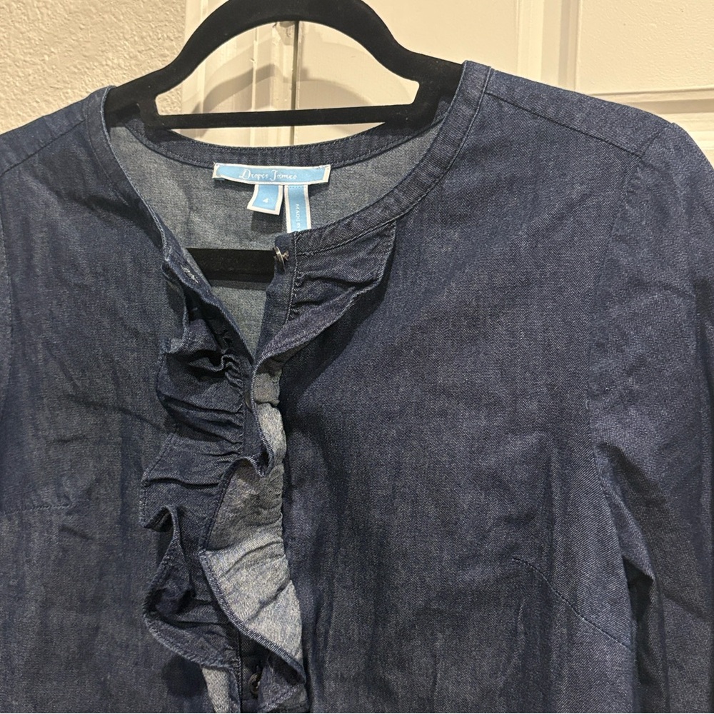 Draper James Chambray Ruffle Shift Dress/denim Ruffle size 4 - Picture 5 of 6